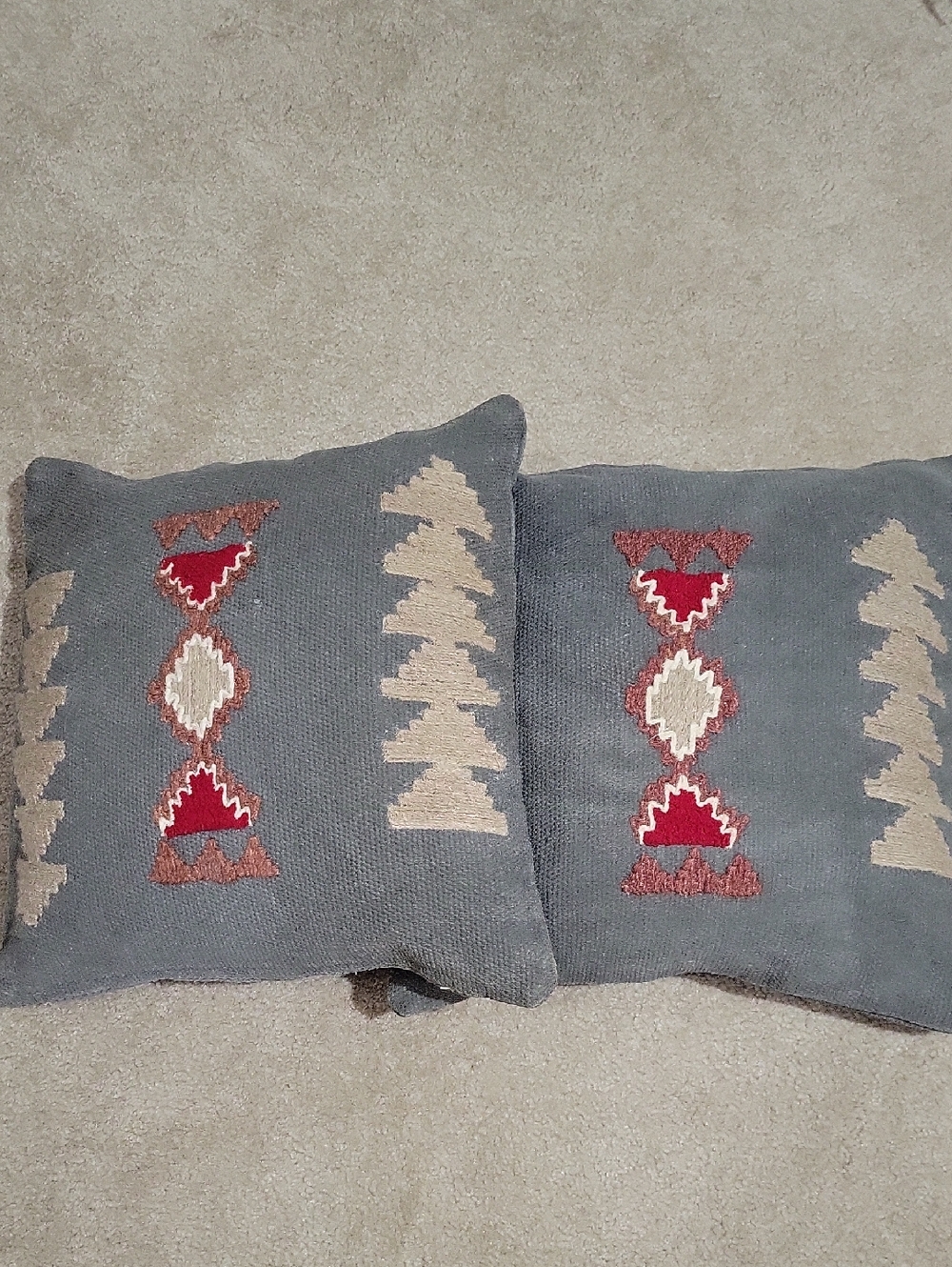 Gray Geometric Embroidered Decorative Throw Pillow Set